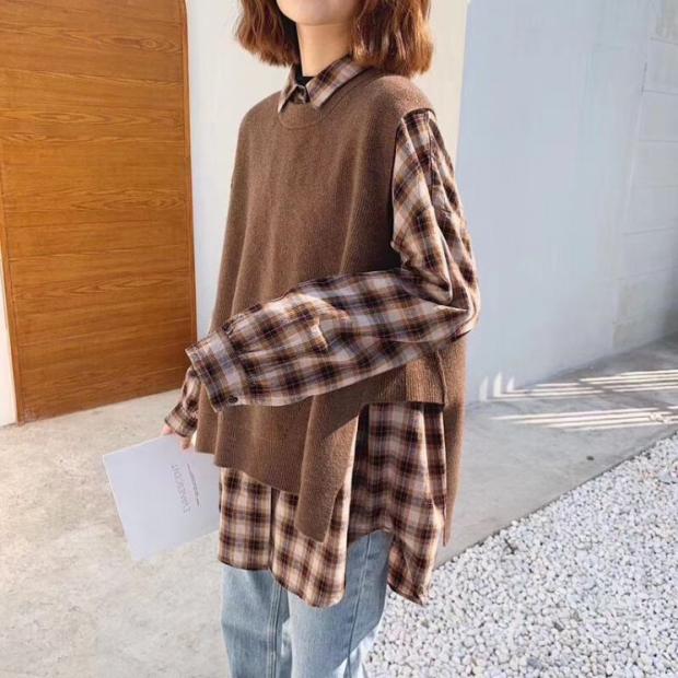 秋季圆领开叉羊毛针织马甲背心女宽松外穿套头元宝针毛衣马夹坎肩,女装马甲,洁纯羊绒