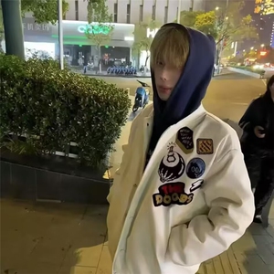 美式高街徽章字母刺绣棒球服冬季夹棉棉衣男女夹克外套图片