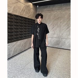 黑色直筒牛仔裤男薄款美式高街vibe裤子高个子加长窄版显瘦微喇裤图片