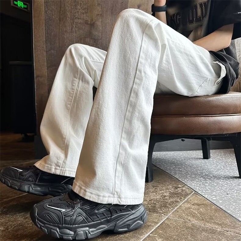 cleanfit白色设计感高级修身微喇裤男美式高街欧美hiphop裤子春秋,男装牛仔裤,星座1116-2