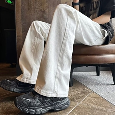 cleanfit白色设计感高级修身微喇裤男美式高街欧美hiphop裤子春秋，男装牛仔裤，星座1116-2
