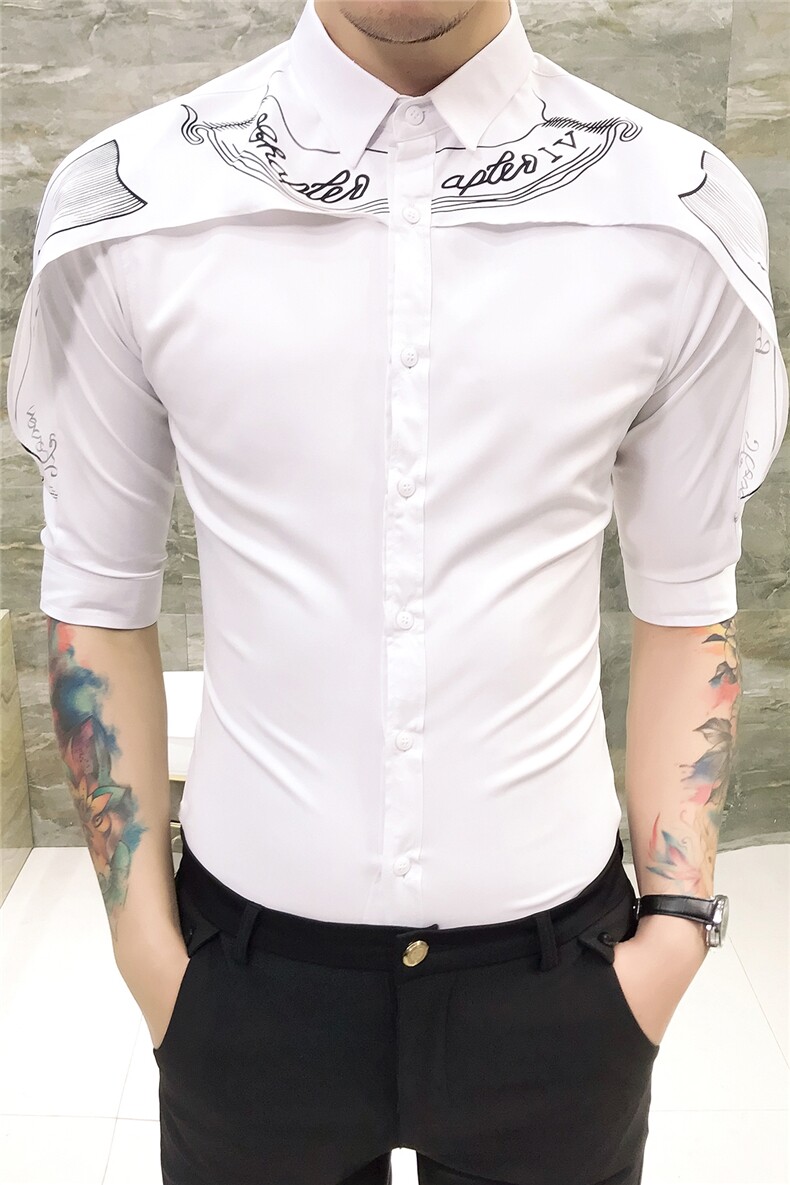 19春韩版修身衬衫发型师七分袖工作服个性拼接中袖102A-D56,男装衬衫,星座419（原A233）