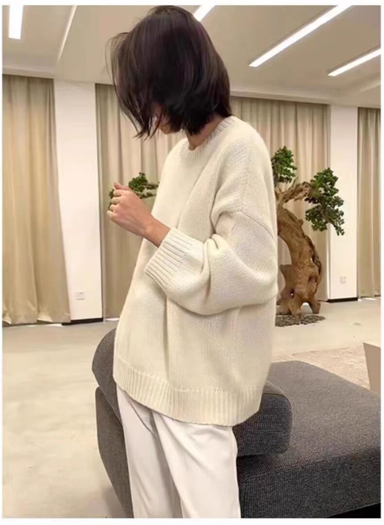 秋季新款舒适显瘦时尚百搭啃豆三股中道套头衫,女装羊毛衫,恒恩羊绒