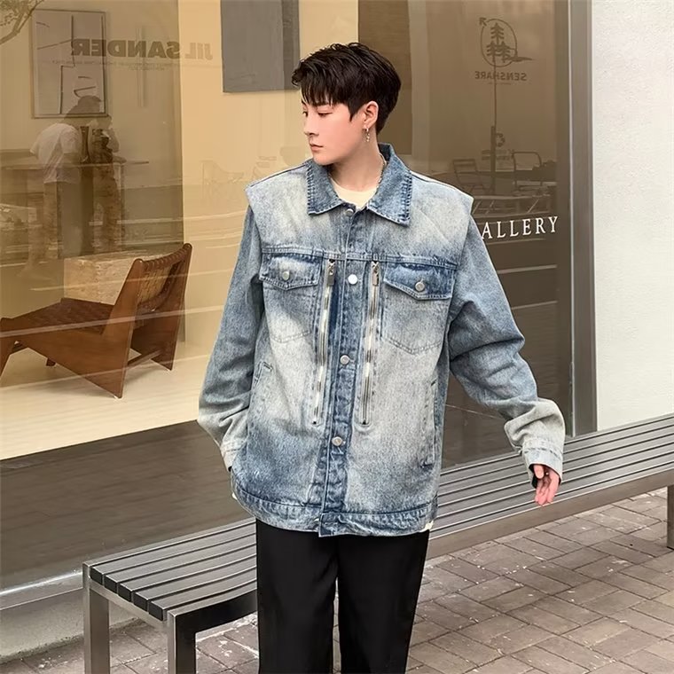 N1220-P65美式复古水洗垫肩牛仔夹克男女日系潮牌百搭情侣工装,男装夹克,电商B323A