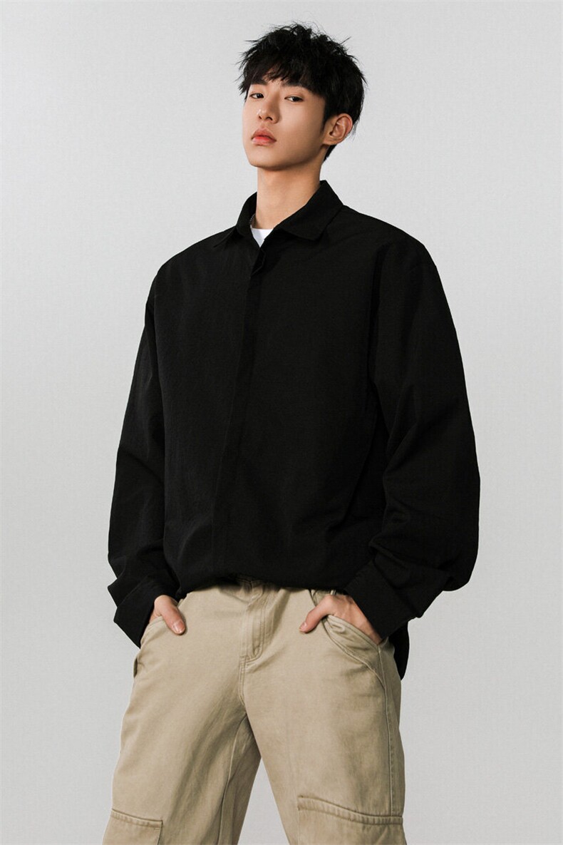 2025春季新款男士纯色长袖衬衫情侣百搭白衬衣CS06特P35,男装衬衫,电商B220