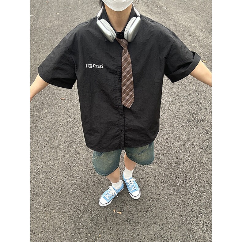 夏季新款速干短袖刺绣衬衫潮流港风宽松百搭男半袖CS285-P35,男装T恤,星座301C-5