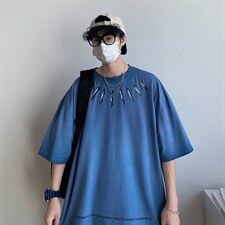 新款短袖港风模特潮牌纯棉手感落肩宽松胖子T恤TC3124-P33控48，男装T恤，星座717
