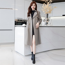 英伦风灰色风衣女2025春秋新款高级感系带收腰妈妈长款高个子外套，女装风衣，时尚俏佳人