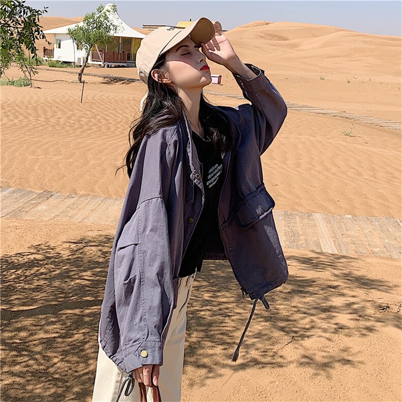 秋款工装两色短外套163-W07,女装短外套,拾菱