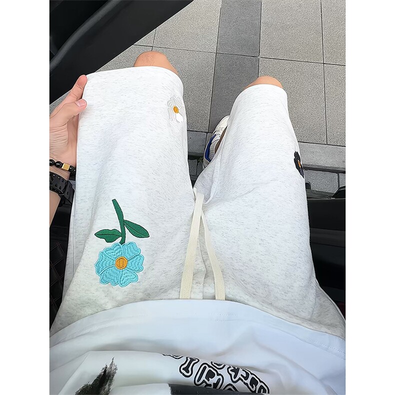 美式小花刺绣短裤男女夏oversize运动五分休闲裤子DK8643特价P25,男装牛仔裤,电商A007