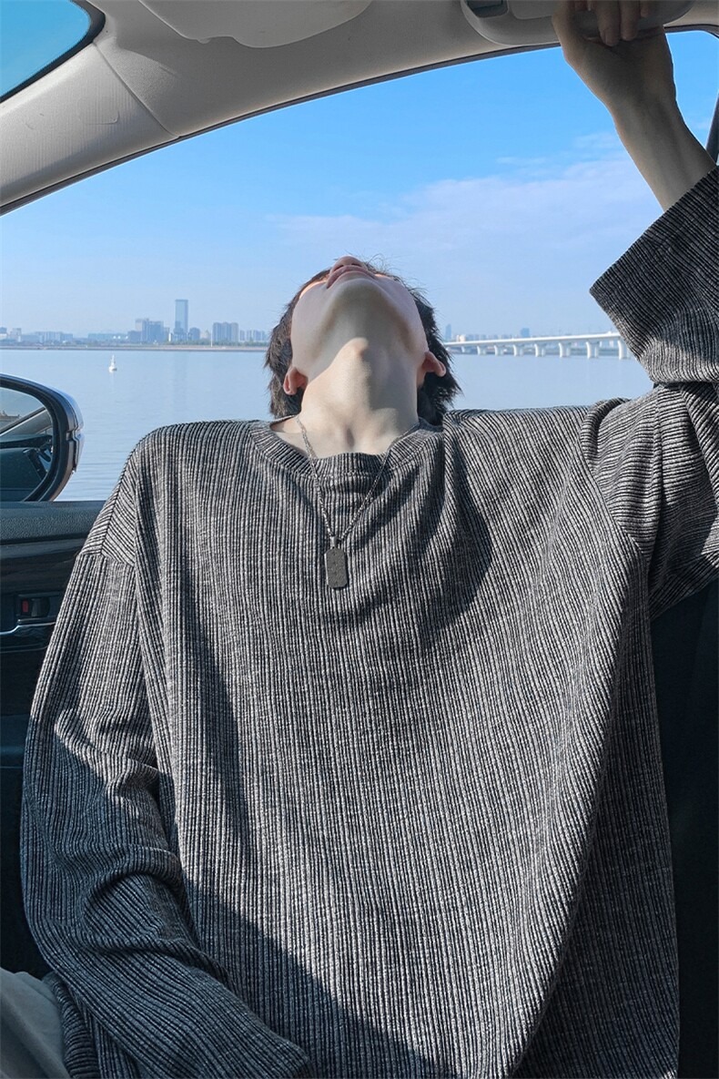 330g重磅提花纹理感美式长袖宽松休闲T恤上衣男T24503-特P40控78,男装T恤,电商A001-1