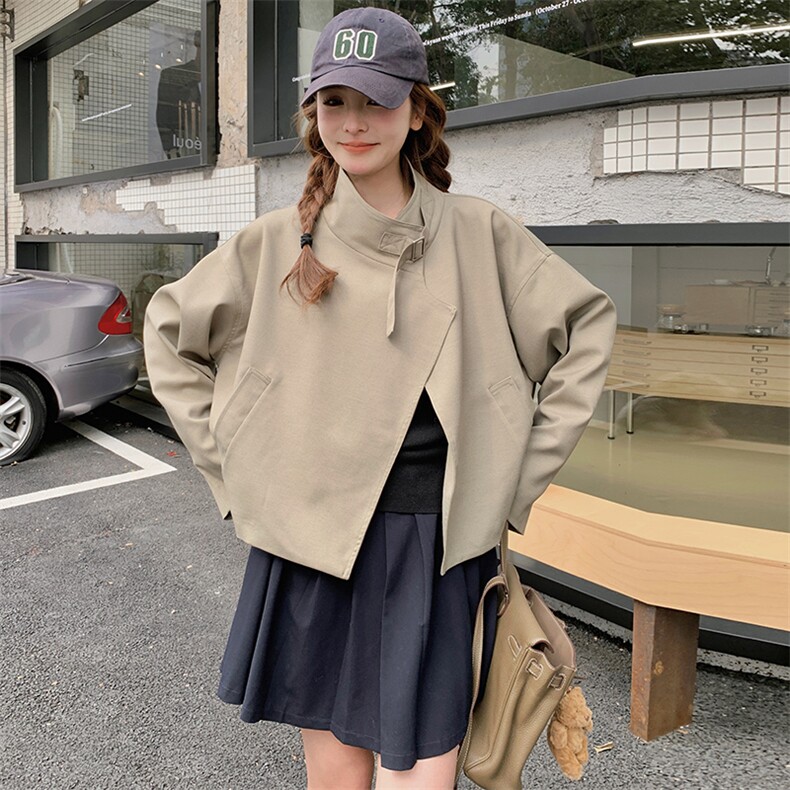 韩版时尚设计感短款风衣外套女2025春秋新款法式宽松显瘦立领上衣,女装短外套,2C272