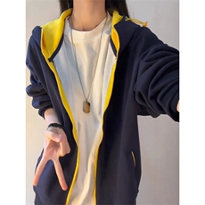 撞色拉炼开衫连帽卫衣男款秋季cleanfit宽松休闲情侣外套WYM510，女装短外套，星座516A