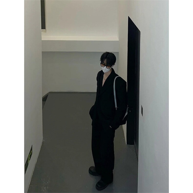 现货~戗驳领西装外套垫肩休闲宽松挺阔黑色男女西服夹克X892-P105，男装夹克，星座1004-3