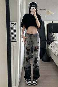 美式ins高街小众hiphop夏季破洞牛仔裤货号K729P60图片