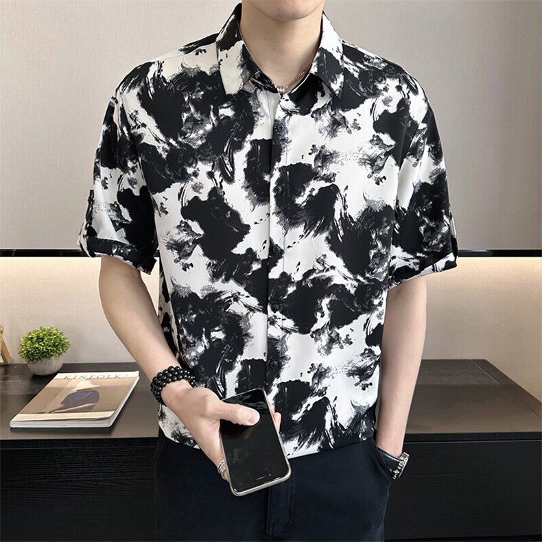 店主风~大码男装夏季冰丝中袖衬衫  C208/P40图片