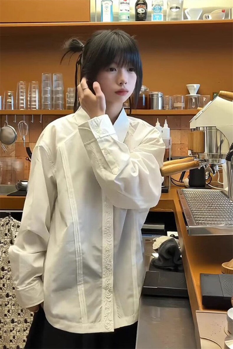 美式复古永生花衬衫男款高级感雕花刺绣黑色衬衣长袖内搭叠穿外套,男装衬衫,星座908-1