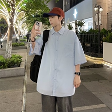 基础款开衫纽扣白衬衫短袖男女款时尚五分袖翻领衬衣C430，男装衬衫，星座1116A-1（原606A）