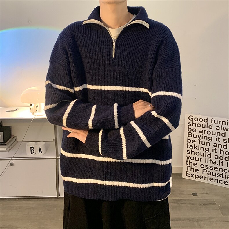 MY150-P50半拉链高领条纹毛衣,男装针织衫/毛衣,星座1501-1