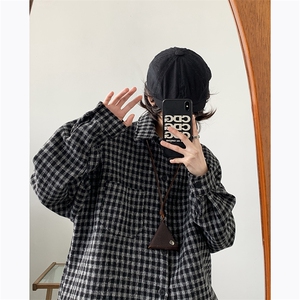 春季新款日系复古宽松衬衣外套男士潮牌百搭格子衬衫 W8085-P42图片