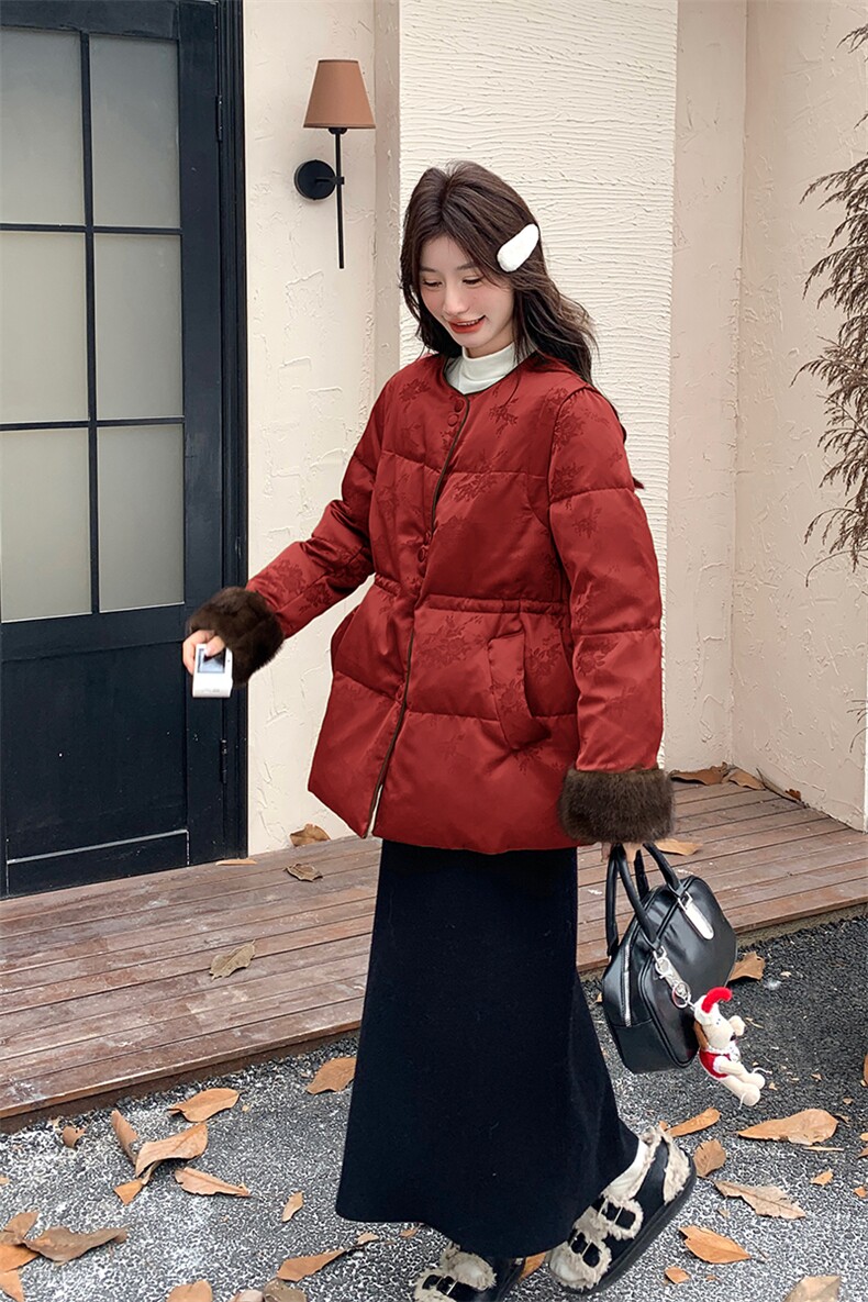 新中式轻国风提花羽绒服女冬季2024新款小个子加厚气质显瘦短外套,女装羽绒服,2C015