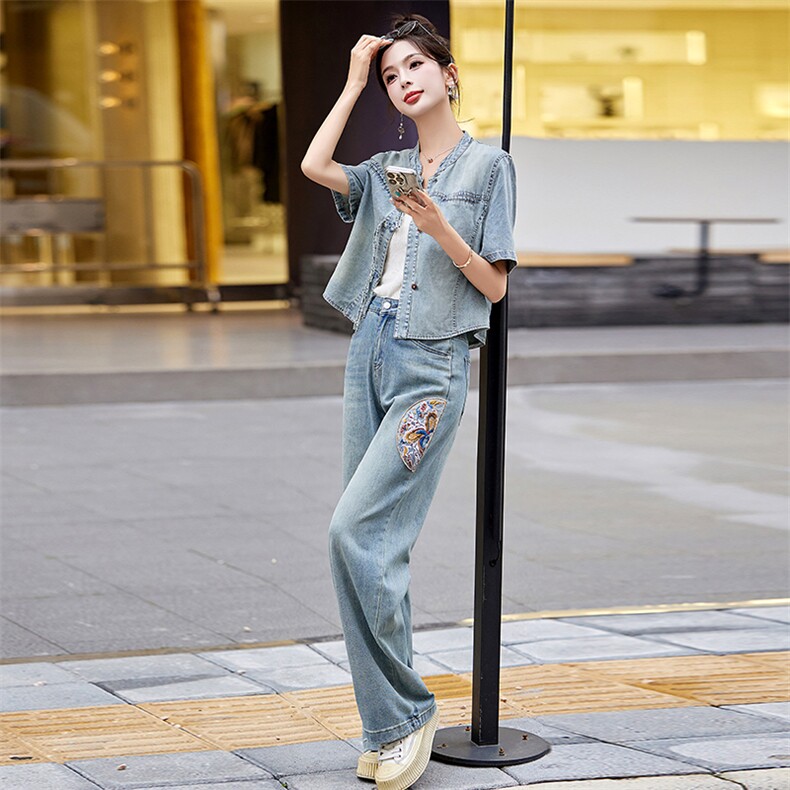 2024夏装新款牛仔套装夏季无袖牛仔裤两件套，女装套装/套裙，韩宇舍