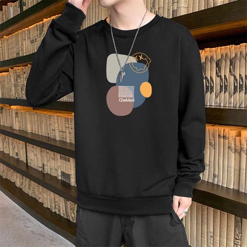 现货量大有差2025秋季新款男士潮流卡通印花圆领卫衣黑色F087-P15,男装卫衣,星座1816-2（原1210–2）