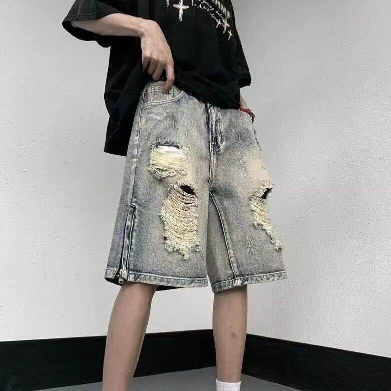 现货美式破洞牛仔短裤男夏季直筒宽松潮牌阔腿五分裤LD9533-P40,男装牛仔裤,星座1008