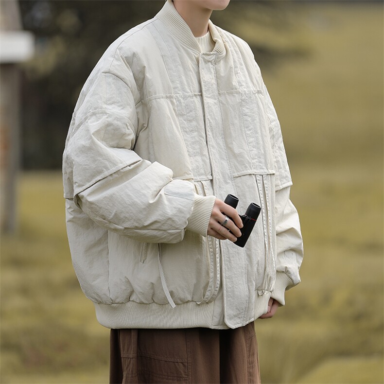 F05-P92 潮牌纯色拼接羽绒服男冬季街头宽松加厚棒球服保暖外套图片