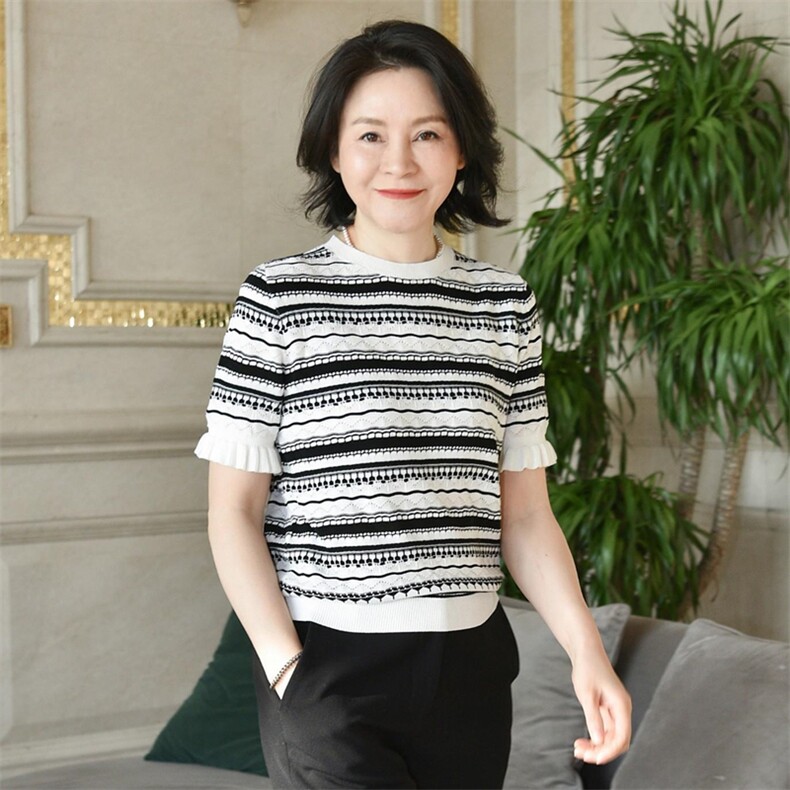 夏季女士套头针织衫短袖t恤女宽松遮肚子,针织衫/毛衣,斯美雅电商供货