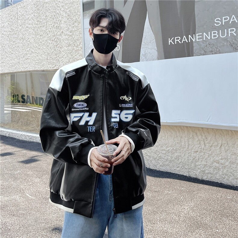 高品质拼接机车宽松皮衣外套男防水夹克棒球服JK204主推差价大,男装夹克,电商A426-1(原A430-1)