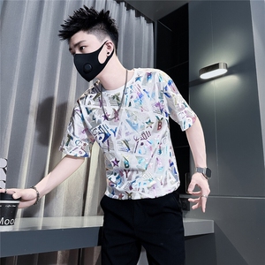 印花短袖t恤男高级感潮牌炸街社会小伙店主风301C-DT108-P48控68图片