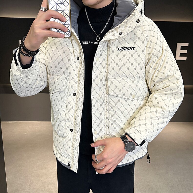 新标5O绒店主风男士白鸭绒时尚潮流印字母羽绒服YR8090-P220,男装羽绒服,电商A413