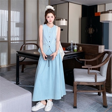 蓝色设计感马甲背心半身裙子套装女2025年夏季新款韩系休闲两件套，女装短外套，2C372
