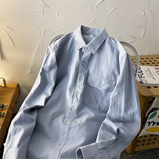 美式重磅工装衬衫男女长袖春秋cityboy口袋寸衫纯棉白色衬衣-S132，男装衬衫，星座601-2