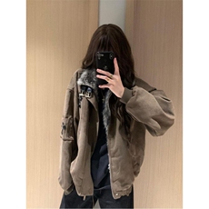美式复古毛领十字架连帽棉服外套秋冬夹棉中性风男女M07862-P103，男装棉衣，星座308B-2