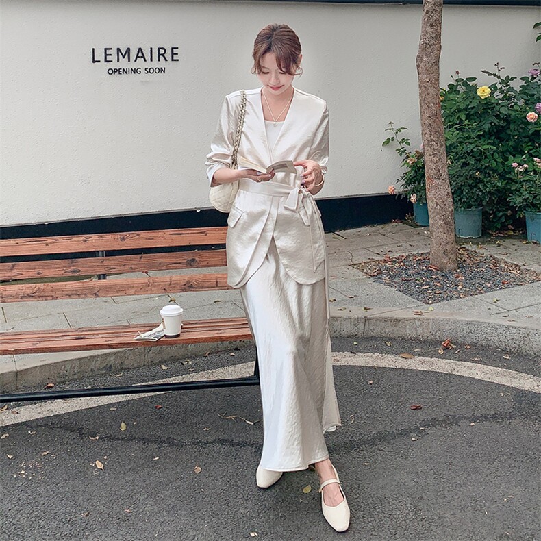 高级松弛感休闲西装套装女2025年春秋季新款韩版显瘦半身裙两件套,女装套装/套裙,2C116