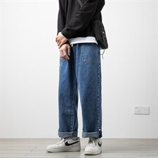 2023春季新款港风木地板白墙直筒九分裤脚口扣牛仔裤N8167-P55图片