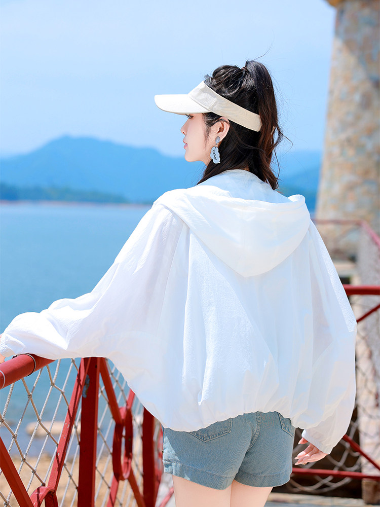 白色防紫外线防晒衣女2025新款夏季轻薄透气防晒服小个子休闲外套,女装防晒衣,可可小西