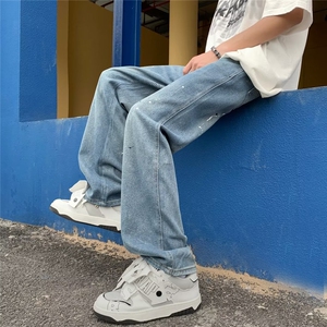 港风潮男夏季新款牛仔裤嘻哈ins潮高街帅长裤N09034-P45图片