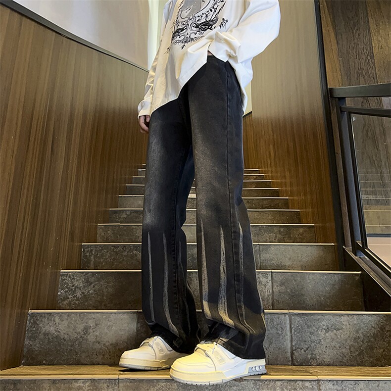 美式ins高街hiphop微喇扎染牛仔裤货号K2313P55控78图片