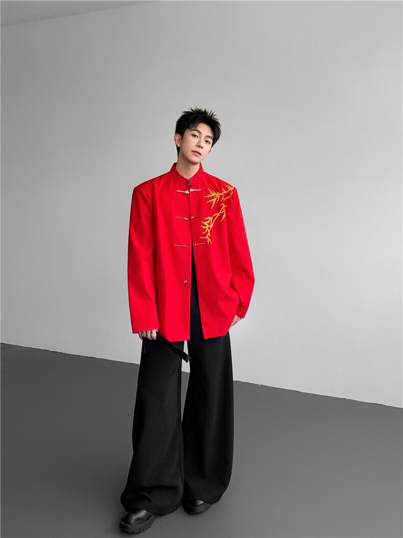 现货25秋冬新中式礼服婚礼西装竹叶刺绣金属盘扣西装xz120-p128,男装西服套装,电商B288