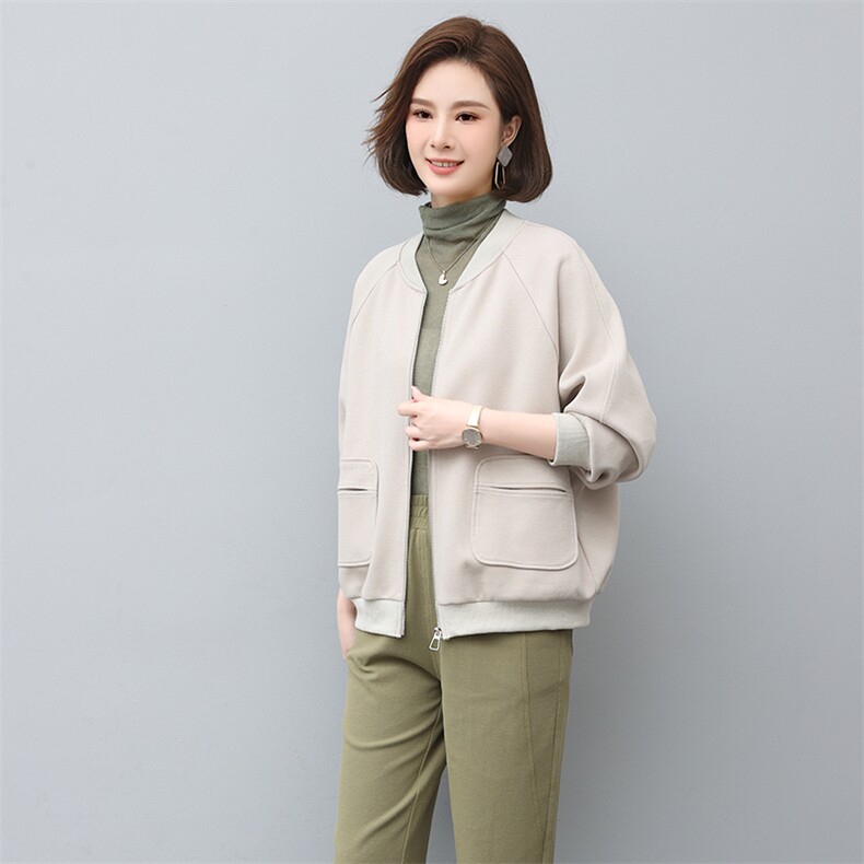 拉链卫衣外套女春秋季开春新款韩版休闲中年妈妈棒球服运动上衣厚,女装短外套,独衣靓