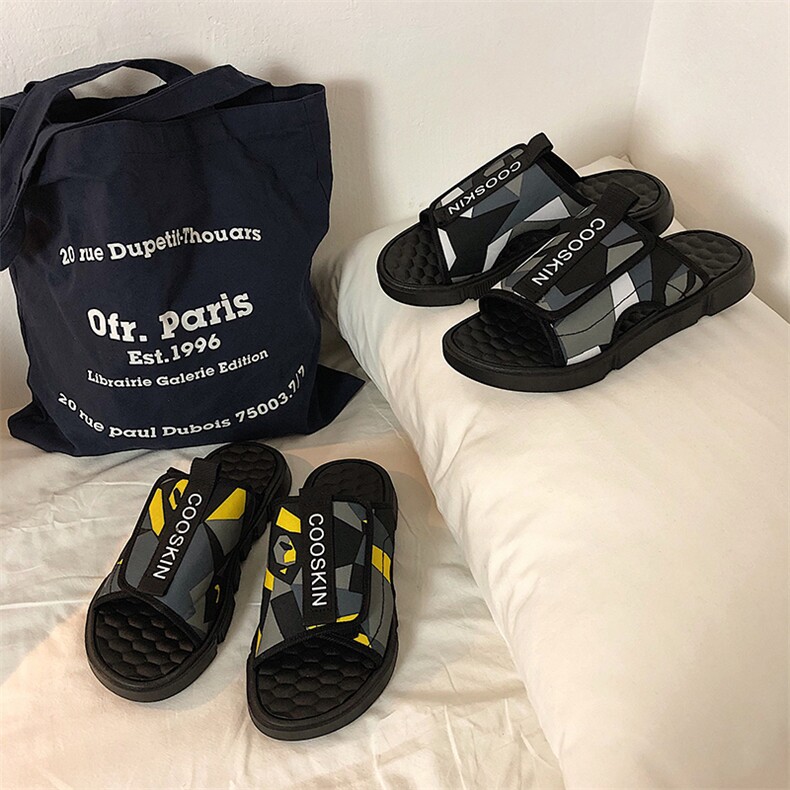 ins网红个性魔术贴拖鞋男韩版室外厚底一字拖鞋B253-T005,男鞋拖鞋,星座814A（原电商B253）