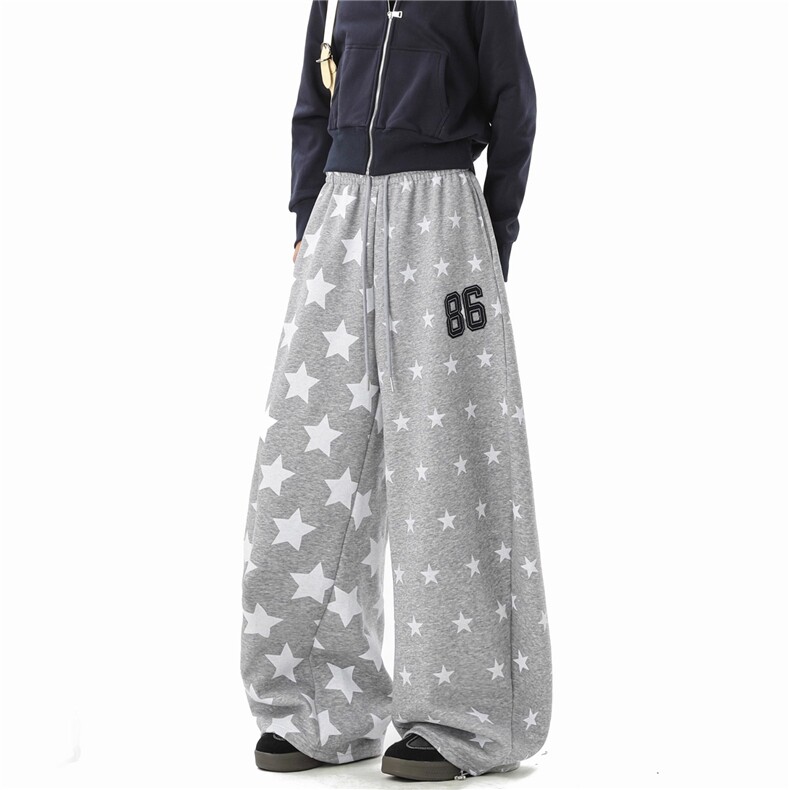 美式复古星星满印弯刀卫裤男女冬季潮hiphop宽松慵懒感阔腿休闲裤,男装休闲裤,星座715-4