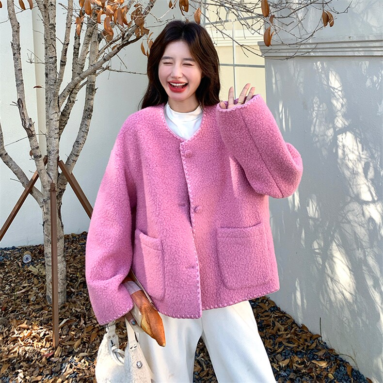 现货玫红色羊羔毛外套2C007-177-P195-k288,女装棉衣/棉服,2C007