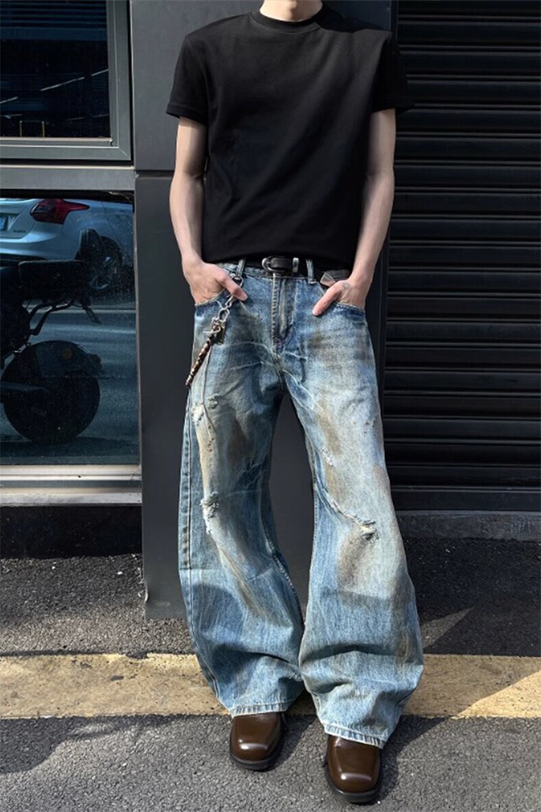 重磅街头做旧弯刀牛仔裤直筒裤子NZ8115特P62,男装牛仔裤,星座908-1