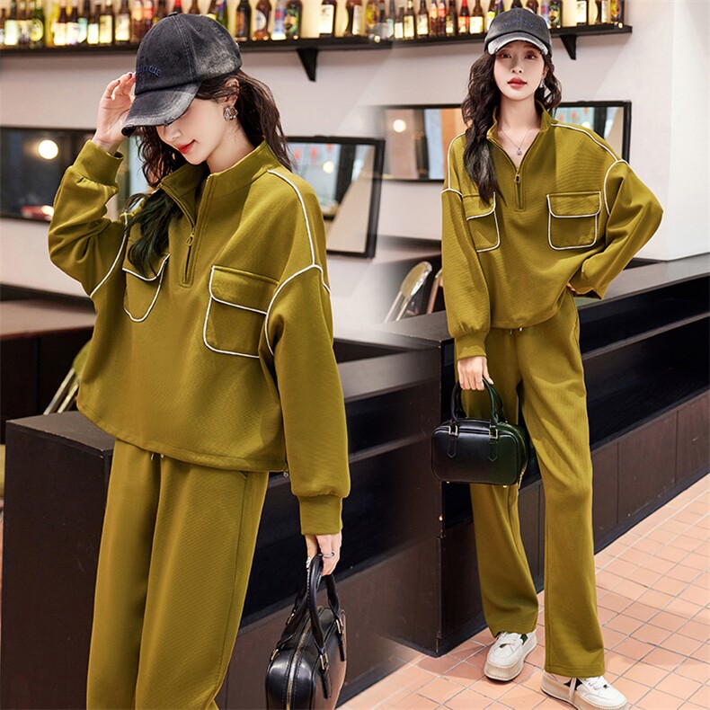 现货2024春季新款时尚减龄休闲遮肉显瘦两件套女,女装套装/套裙,深水步
