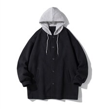 N6108/P95秋冬新款连帽假两件中长款毛呢大衣男风衣大码呢料上衣，男装风衣，电商A141