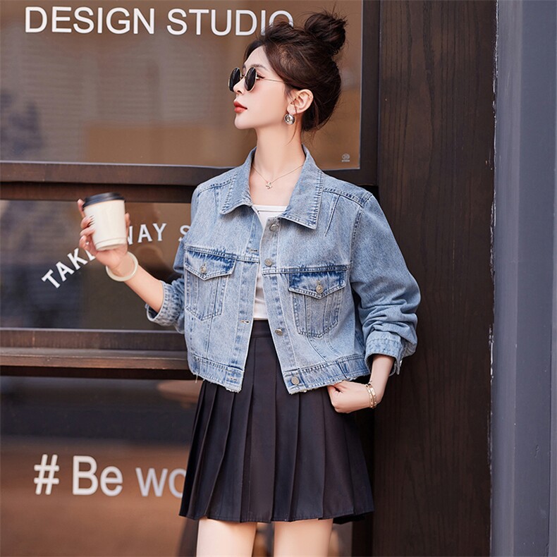 小个子设计感宽松短款牛仔外套女韩版2025秋新款学生长袖夹克上衣，女装牛仔外套，鑫慧